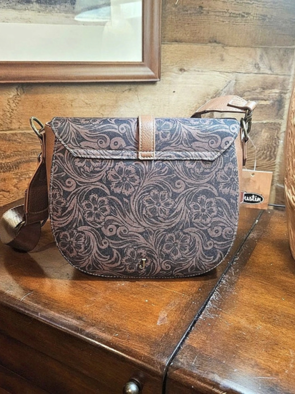 Justin Floral Crossbody Bag in Brown & Black NWT - Picture 7 of 12